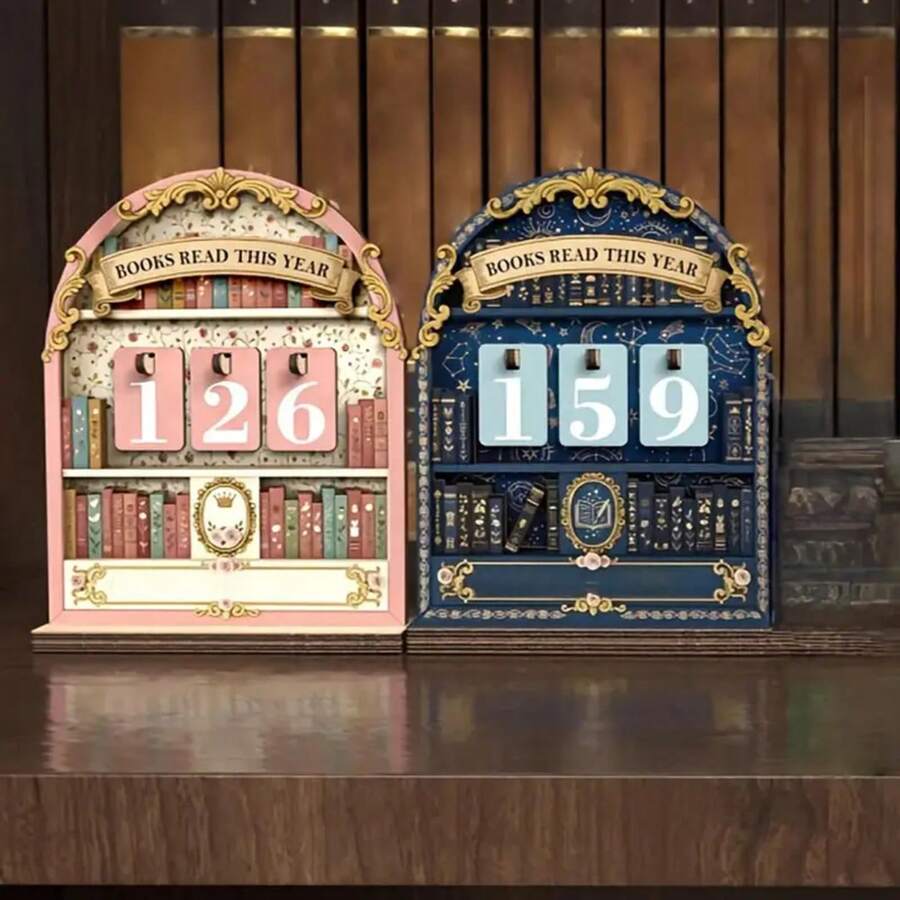 Nostalgic Vintage Wooden Reading Tracker, Exquisite Book Counting Desk Ornament, Perfect For Book Lovers & Study Decor - C - View 1