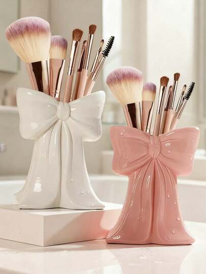 1 Piece Makeup Brush Holder With Bow-Shaped Design, Decorative And Functional Vanity Organizer, Cosmetic Brush Stand For Display, Ideal For Makeup Enthusiasts, Beauty Tool Storage, Cute Bow Holder For Brushes, Vanity Tray, Cosmetic Organizer, Makeup Brush Organizer, Beauty Accessory Display, Brush Storage Stand, Vanity Decor, Bathroom Organizer, Makeup Collection Stand, Beauty Essentials Holder