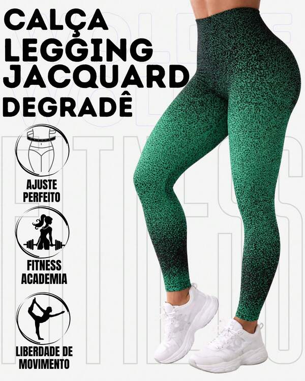 Legging Poliamida Jacquard Degradê Cintura Bem Alta Feminina Crossfit Conforto Na Academia