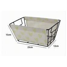 OISE ART STORE Cesto Portaoggetti In Ferro Tessuto Stampa A Cuori Galli Manici 25x15x12cm 10614 - - Multicolore - Visualizzare 3