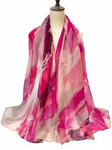 1pc Women's Bali Chiffon Multi-Color Fashion Casual Lightweight Scarf Shawl, Versatile For Daily Wear, Travel, Photography - Rose Red - View 2