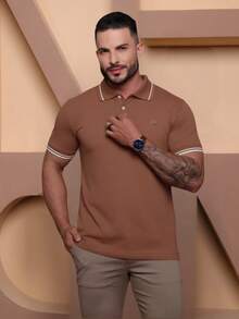 Men's Polo Shirt With Cuffs, Men's Cotton T-Shirt - 巧克力棕 - 查看 8
