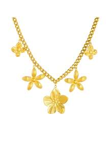 1件装奢华优雅镀金不锈钢五瓣花吊坠项链，配粗链，适合日常佩戴 - 金黃色 - 查看 5