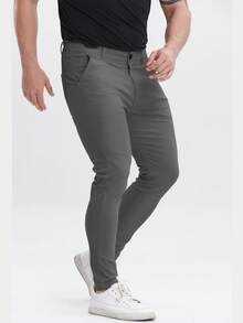 ALLELMS Men's Slim Fit Wrinkle-Resistant Stretch Cotton Twill Dress Pants - Dark Grey - View 6