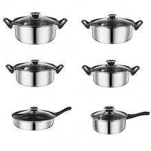 12pcs Non Stick Stainless Steel Cookware Saucepans Cooking Pots Pan (6 Pot + 6 Lid)With Lids Set,Stainless Steel Cookware Set, Induction Frying Pan And Saucepan Set With Lids - Black - View 7