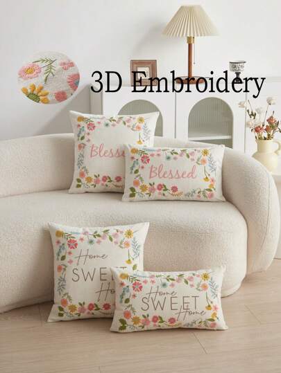 LCUHPCL 3D Floral Embroidery Throw Pillow Cover, Home Decor Suitable For Living Room, Bedroom, Sofa, Dining Room, Car And Various Environments, All Season