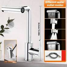 10-Piece Family, 16 Scenes, 11 Holidays Applicable - 3-Piece Set Single Handle 4-Mode Modern 2-In-1 Waterfall Kitchen Faucet (2 X 31.5in Inlets), With High Arch Spout And 360° Swivel Spout - Brushed Stainless Steel Sink Faucet, With Rain Shower Head And Dual Control Handles - Chrome Finish, Splash-Proof Design, Includes Mounting Hardware, Ceramic Valves, Single Hole Mount, Fits Modern Sinks, Compatible With Sinks (Sink Not Included), Christmas, Halloween, Four Seasons - A - View 9