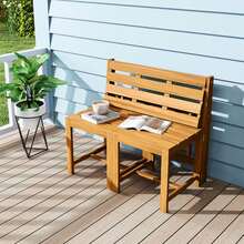 3-In-1 Outdoor Acacia Wood Loveseat Bench Furnitur With Slatted Seat For Garden - Natural - View 4