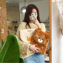 Funda para portátil/tableta de 10-14 pulgadas con diseño lindo de oso y pato estilo coreano, estuche ligero para estudiantes, opciones de multicolor (sin monedero/dije) - Multicolor - Ver 2