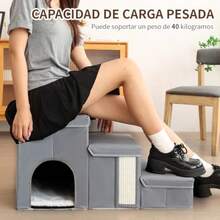zxxNOVAKA Escalera para Mascotas 3 Nive con Cama Intea Tela Impermeable Antimancas Pble Escalera para Gatos y Perros Pequeños para Sofa Cama Grisperro trepa escalera - Gris - Ver 5