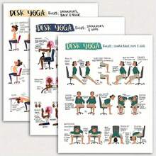 3 Stücke Büro Fitness Yoga Poster - Funktionale Dehnübungen, geeignet für Büro, Zuhause und Fitnessstudio, Größe 8x10 Zoll, ohne Rahmen, geeignet für Anfänger, Büro-Wellness | Ergonomisches Design | Einfach zu befolgen - Verschiedenfarbig - Übersicht 2