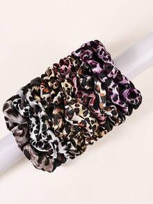 10pcs Elegant Leopard Print & Black Patchwork Scrunchies Hair Accessories For Women Hair Ties Ponytail Holder Scrunchy Hair Ties - Multicolor - View 7