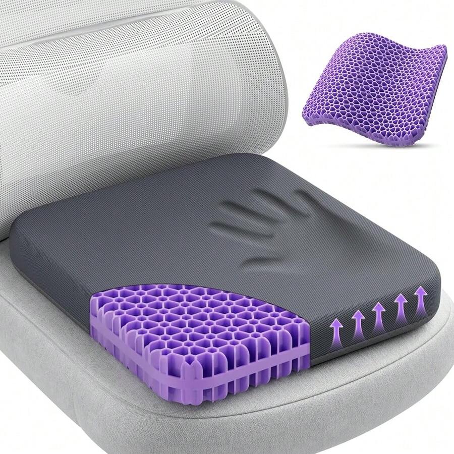 Gel Seat Cushion For Long Sitting, Enlarged & Thickened Patent Design Office Chair Seat Cushion, Breathable Cooling Pads For Chairs, Soft Car Cushions For Wheelchair(Large, Grey) - 灰色 - 查看 1