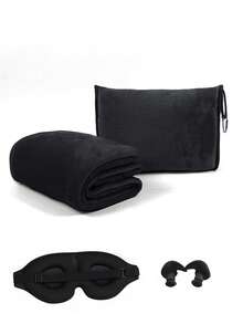 1pc Travel Blanket & Pillow Set, Premium Soft 2-In-1 Airplane Blanket With Soft Pillow Cover, Travel Pillow Case, Luggage Handle Wrap And Backpack Clip, Easter Gift, Travel Pillow, Travel Accessories, Suitable For Car, Plane, Airport, Camping And More - Black - View 14