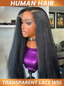 卷曲直发真人发假发 5*5 蕾丝闭合假发 适合初学者 Yaki 直发蕾丝前假发 Remy 真人发 180% 密度 - Natural Black - 查看 6