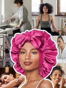 1 chiếc mũ ngủ lụa dành cho nữ, cỡ lớn, có dây thun điều chỉnh được, phù hợp với tóc xoăn hoặc tóc tết. - Nhiều màu - Xem 9