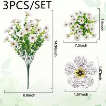 3束14.96英寸户外仿真花，抗紫外线塑料材质，适合春夏花园、窗台、花盆、花瓶、室内外家居装饰 - 白色 - 查看 10