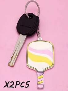 Móc khóa vợt Pickleball in họa tiết sọc và hoa nhiều màu sắc - Chất liệu kim loại bền chắc, phụ kiện túi thể thao đáng yêu, phù hợp với chìa khóa xe và túi xách, món quà hoàn hảo cho phụ kiện thể thao dành cho nam và nữ | Móc khóa vui nhộn | Móc khóa kim loại - Nhiều màu - Xem 11