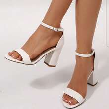 Women's Open Toe Chunky Heel Sandals – Adjustable Ankle Strap For Office, Casual & Daily Wear, Zapatos Elegantes De Mujer - 白色 - 查看 2