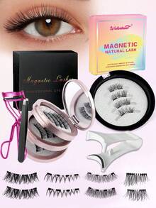 1 Pair/4 Pairs Magnetic Eyeliner And Magnetic Eyelashes Set With Magnetic Applicator, Mixed Styles, No Glue Needed, Natural Looking Reusable Lashes, 7-12mm Faux Mink Lashes, Suitable For Daily Wear, Waterproof, Cartoon Lashes, Elongated Outer Corner, Enlarging Eyes. - Natural Lashes - View 9