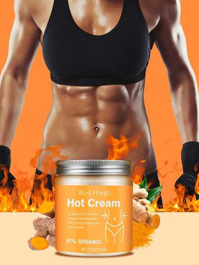 100克/3.53盎司紧致热敷霜，强效紧致热敷霜 - 滋润并增强手臂、大腿和腹部的弹性，蕴含甘油和生姜，深层补水，适合所有肤质，可用于减肥、面部护理、溶脂、腹部减脂凝胶，居家使用、户外运动、健身房锻炼、健身等场合，适合所有肤质。