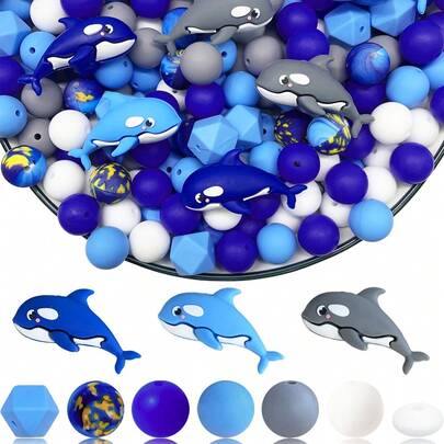 25/44/52pcs Dolphin Series Silicone Bead Set - Ocean Animal Dolphin Shaped Design - Cute Animal Character Beads - Suitable For DIY Crafting Keychains, Necklaces, Bracelets, Decorative Pens, Jewelry And Pendants - Ideal For Holiday And Birthday Gifts
