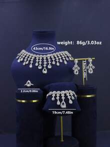 5pcs Luxury Royal Style Water Drop Tassel Design Bridal Wedding Set Including Necklace, Bracelet, Earrings, Ring, Suitable For Daily Wear And Wedding, Wedding Anniversary Gift. (Gift Box Packaging) Free - White - View 3