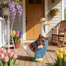 Porch Goose Farmer Outfit, Cute Overall Costume With Straw Hat For Lawn Goose Statue Patio Decoration - 多色 - 查看 3