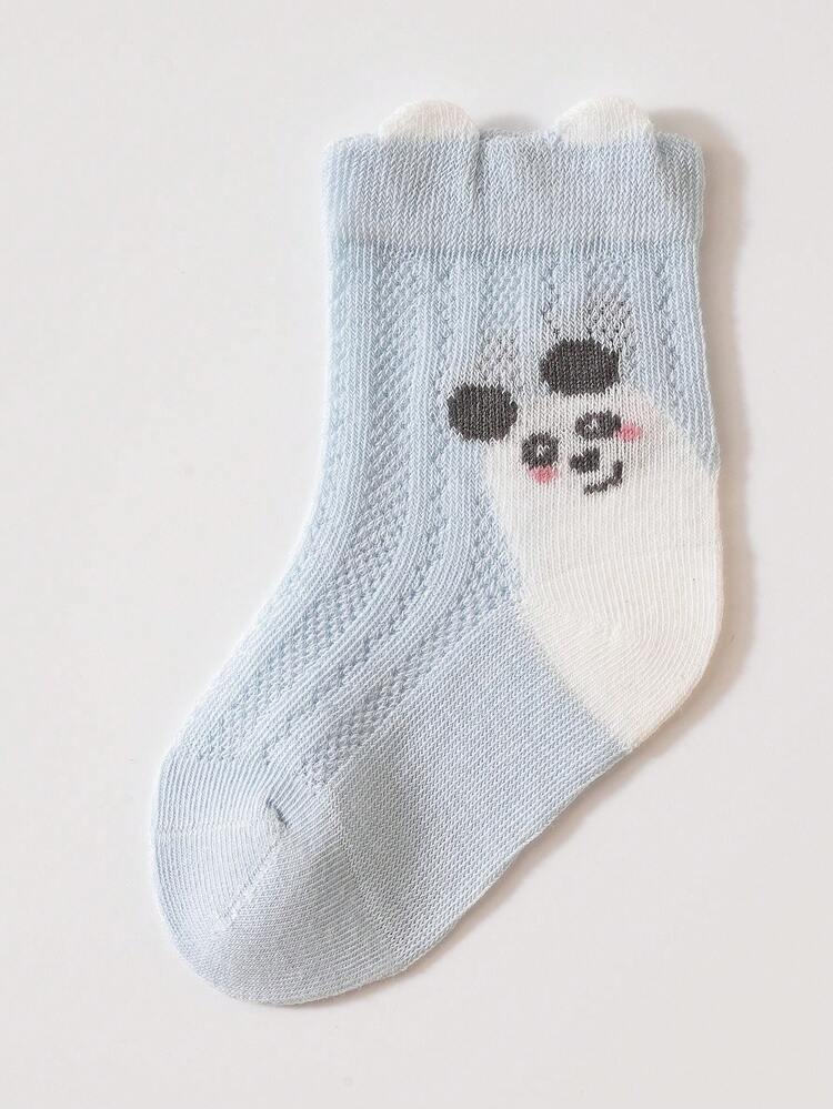 1双婴儿蓝柔软网眼透气薄款卡通可爱婴儿袜，儿童短袜，适合日常穿着，春夏款 - 藍色 - 查看 7