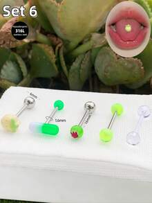 Morlyda Bộ 5 chiếc khuyên lưỡi dễ thương màu hồng hình kẹo mút, chất liệu thép không gỉ 14G, hình hoa anh đào, dâu tây, hoa hồng, hình ngôi sao, trái tim, hình bướm, thích hợp cho nữ và bé gái, quà tặng ngày Valentine, Giáng sinh, dự tiệc, kỳ nghỉ, đeo hàng ngày, trang sức xỏ khuyên cơ thể cho mùa hè, du lịch, đám cưới, tiệc tùng, sinh nhật, phối đồ hàng ngày, món quà tuyệt vời cho bạn bè, đeo hàng ngày dự tiệc, đi chơi đêm, tụ họp xã hội. - màu xanh lá - Xem 4