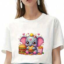 1张/2张/3张耐用持久的热转印贴纸，图案为大象吃汉堡和薯条，可用于DIY，适用于T恤、卫衣、牛仔裤、连帽衫、背包、夹克、手提包、枕头等。 - L - 查看 6