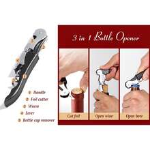 3件套专业侍酒师开瓶器套装，升级为重型不锈钢铰链式酒钥匙，适用于餐厅服务员、侍酒师、调酒师 - 黑色 - 查看 5