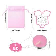 20/50支粉色婴儿派对回礼蜡烛，配粉色卡片和欧根纱袋，适合女宝宝派对、朋友聚会、性别揭晓派对等场合。 - 彩色 - 查看 15