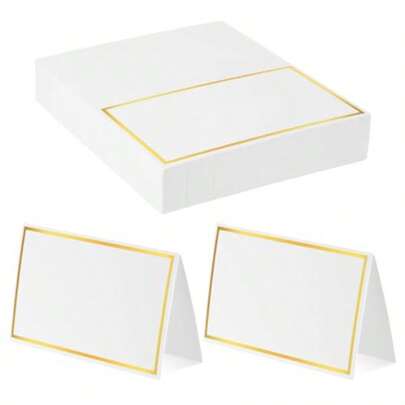 LIQWEI 50Pcs Place Cards Table Name Cards With Gold Foil Place Card For Table Setting Food Labels For Party Buffet Wedding Places Card Tent Carded For Dinner Parties Events Bridal Shower White