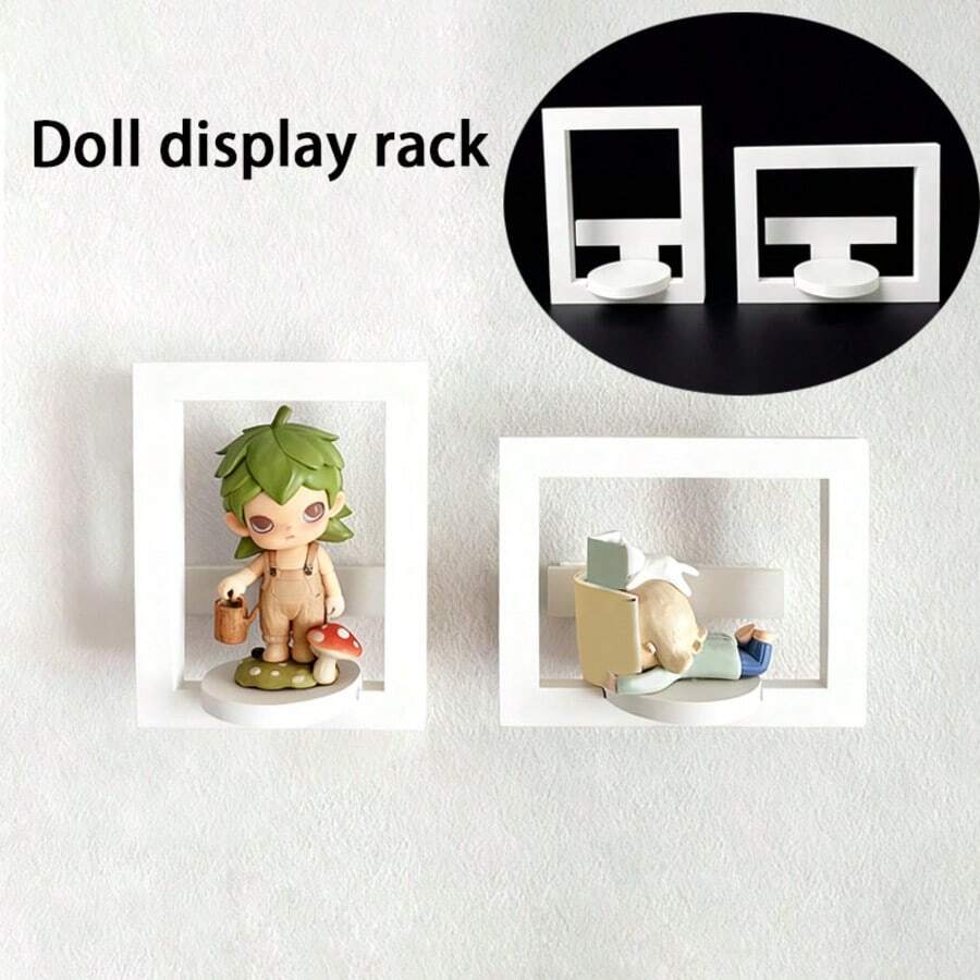 Soporte de exhibición de pared y de mesa para figuras de caja ciega, estantería de pared para figuritas, sin necesidad de perforar, fácil de crear una galería coleccionable en el hogar, estante de exhibición de figuritas blanco - 2pcs - Ver 1