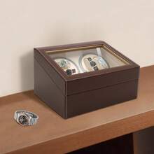 Automatic Watch Winder Display Box, 4+6 Automatic Rotation Leather Wood Watch Winder Collector Display Box (Black/Brown) - Brown - View 6