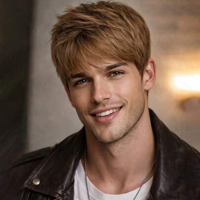 男士短款棕色假发，自由分缝带刘海，日常佩戴假发，透气合成纤维玫瑰网帽，150%密度，适合日常佩戴、万圣节派对、角色扮演