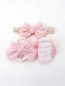 1 đôi tất cotton màu hồng khoét lỗ cho bé gái và 1 băng đô công chúa, thích hợp cho bé gái 0-12 tháng tuổi chụp ảnh, mùa xuân/hè. - Nhiều màu - Xem 5