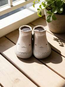 1 Pair Beige Shark Pattern Baby Toddler Shoes, Anti-Slip Soft Sole Silicone Socks Shoes, Breathable Knit Indoor/Outdoor Floor Sports Shoes - Beige - View 6