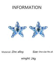 1 Pair Fashionable Versatile Personalized Alloy Starfish Stud Earrings, Minimalist Elegant Design For Women - Blue Starfish - View 6