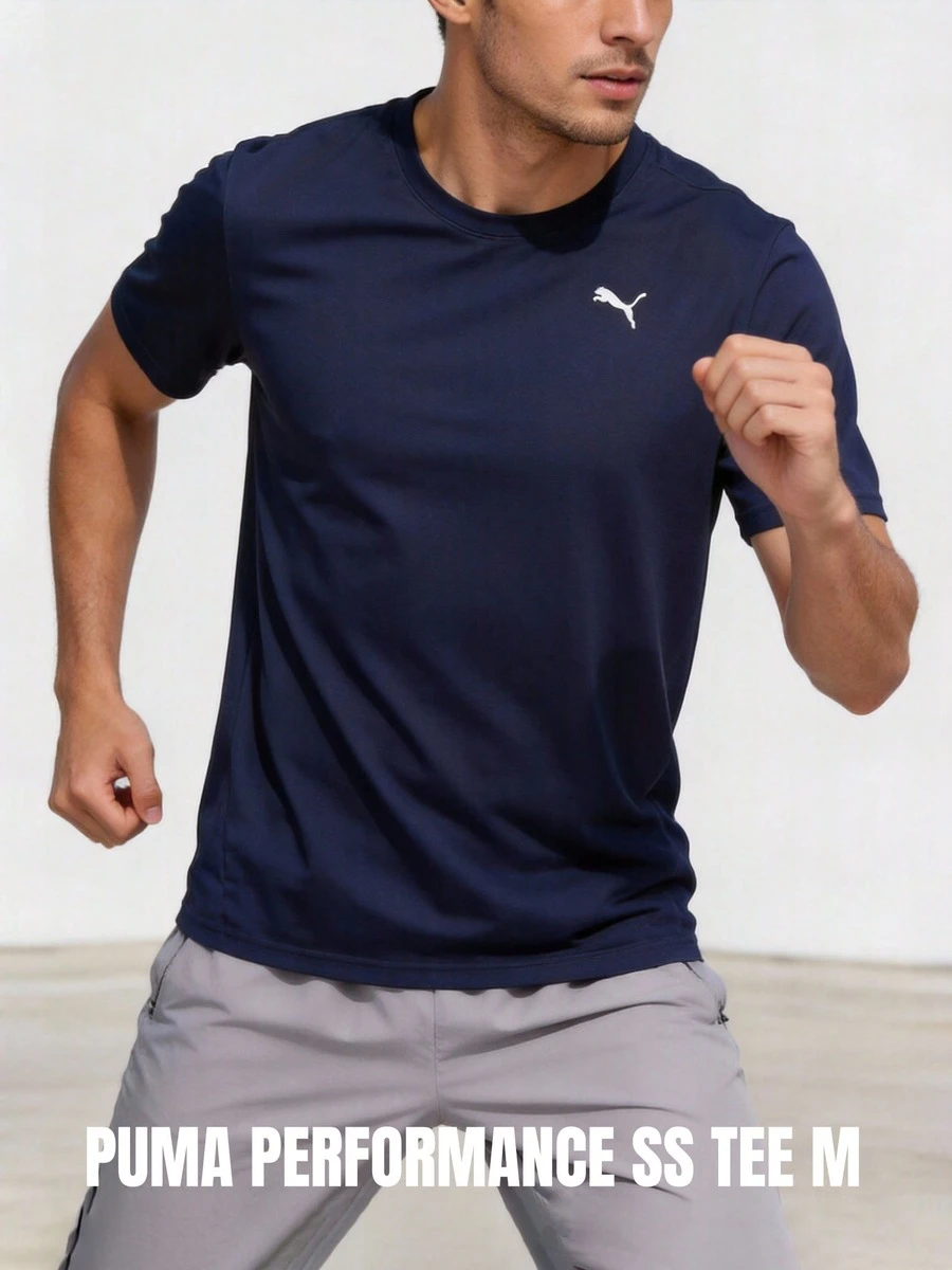 Puma Men's Performance Short Sleeve Tee M, Soft Comfortable Casual Running, Workout Activewear Top - Navy Blue - View 1