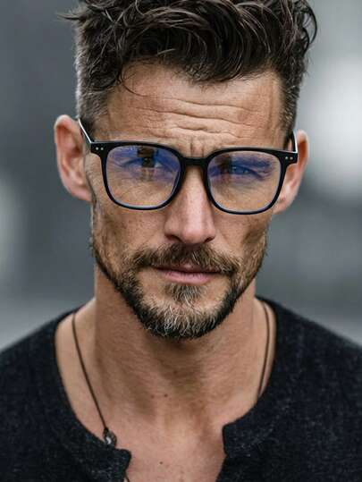 1副男士黑色方形PC框简约纯色个性休闲时尚街头风平底眼镜