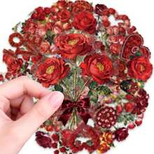 56款婚礼装饰玫瑰贴纸套装，珍珠点缀和心形PET贴纸，适用于浪漫项目、邀请函和礼品标签，透明全息贴纸 - 56 - 查看 3