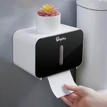 卫生纸架、浴室储物、节省空间、纸巾盒盖、优雅的设计、方便取用、整洁的浴室、时尚的浴室配件、易于安装、耐用的材质浴室装饰秋季装饰 - 黑色 - 查看 4