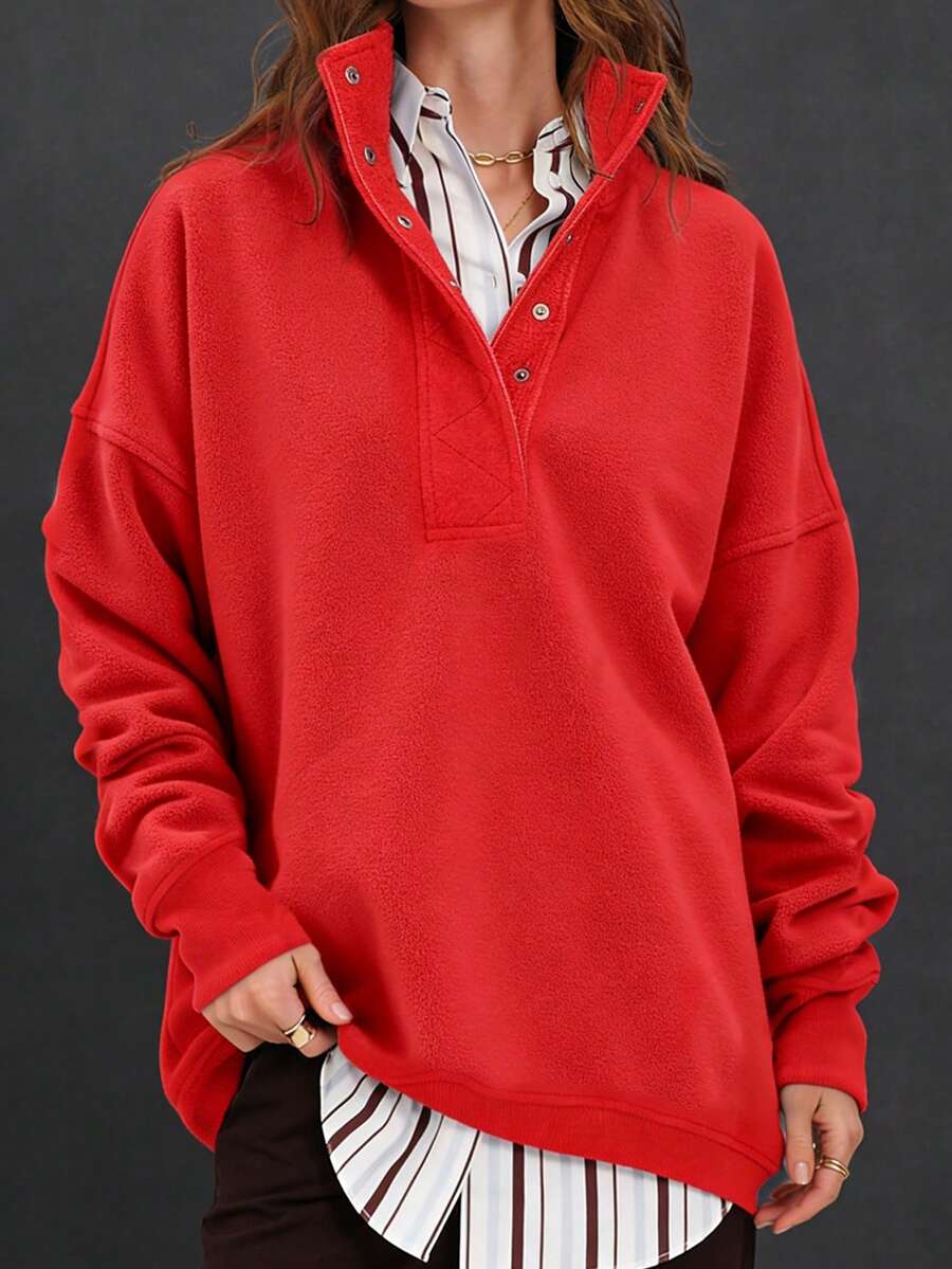 Women's Oversized Sweatshirts Casual Loose Button Up Fleece Henley Pullover Top Winter Clothes 2026 Spring Fashion Outfits