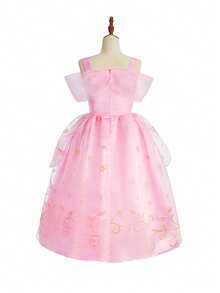 4pcs Pink Floral Pattern Girls Sleeveless Dress Crown Magic Wand Handbag Set Children Role Play Party Dress Party Holiday Christmas Halloween Costume Set - Pink - View 6