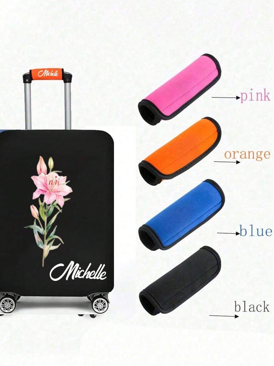 Personalized Heart-Shaped Luggage Cover And Handle Wrap - Customizable With Floral Patterns, Names And Text, Universal Size 18-32 Inch Luggage Protector, Travel Suitcase Cover, Bag Wrap - Multicolor - View 1