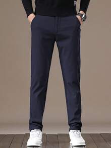 男士字母刺绣口袋直筒休闲裤，修身时尚百搭，适合送给丈夫、男友，也适合朋友外出、聚会等场合。 - 寶藍色 - 查看 2