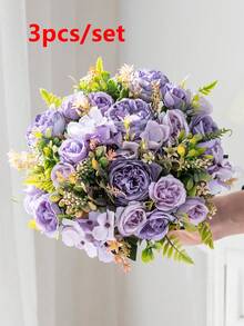 1 束/3 束人造牡丹混合花适用于婚礼装饰、新娘花束、教室装饰、家居花瓶、花园、派对、生日活动、情人节、礼物 - 淡紫色 - 查看 7
