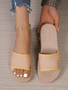 Beach Woven Hollow-Out Flat Sandals, Summer - Apricot - View 3